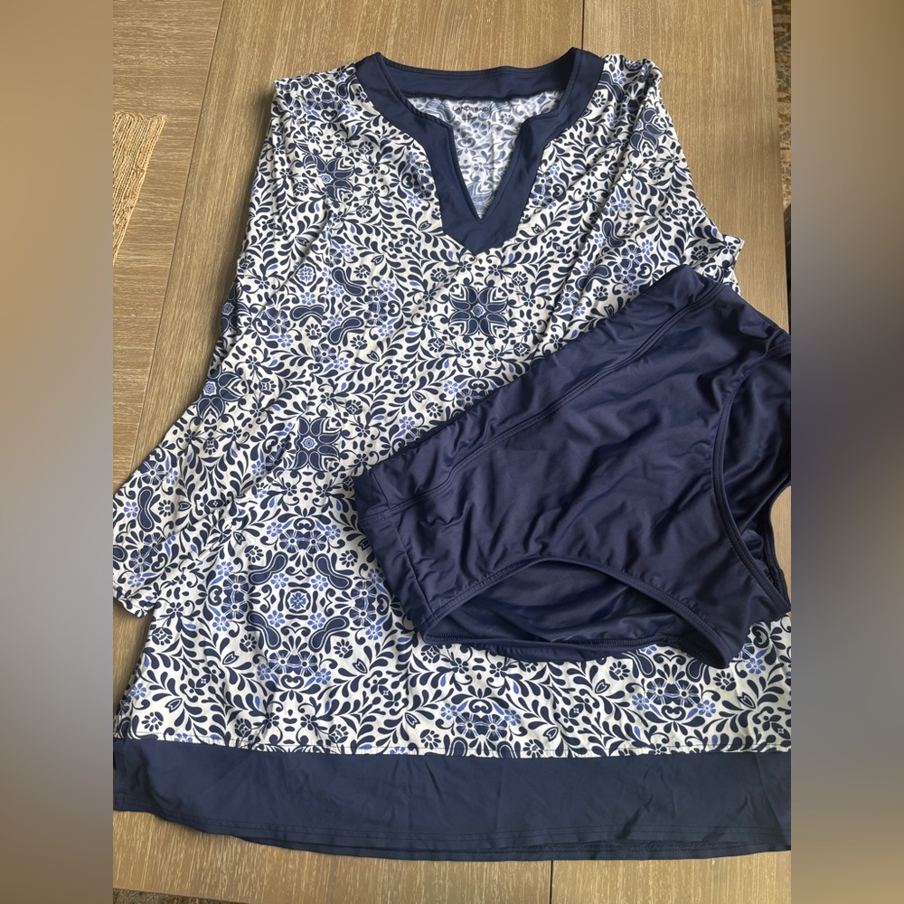 Lands' End Navy Swim Dress with Bottoms